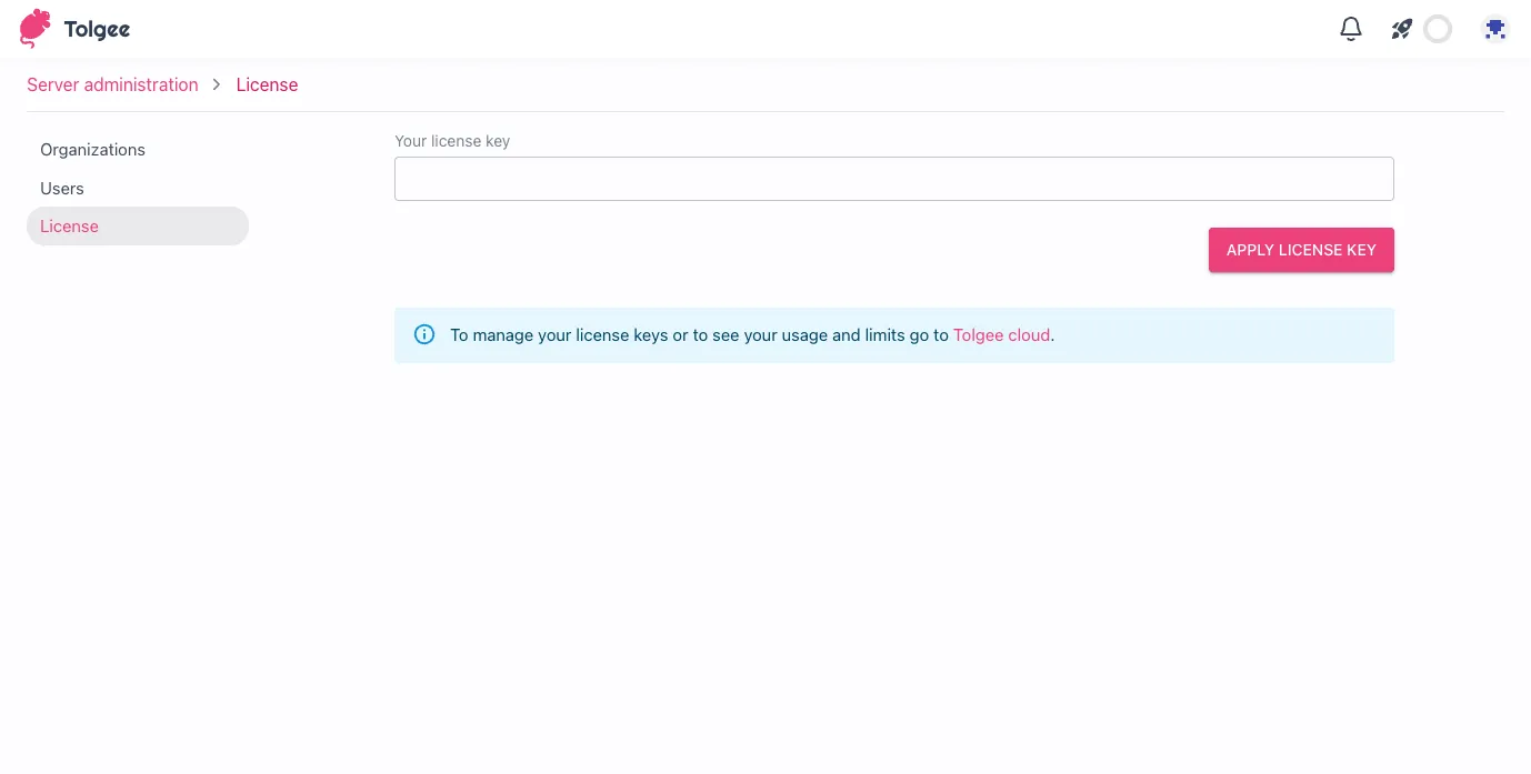 Self-hosted instance – apply license key